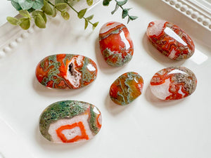 Red Moss Agate Palm Stone