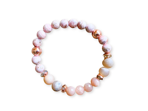 Rhodochrosite, Peach Moonstone & Druzy Quartz Bracelet with Copper Accents || Reiki Infused