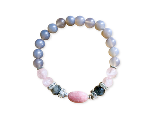 Rhodochrosite, Rose Quartz, Labradorite, & Gray Agate Beaded Bracelet || Reiki Infused