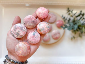 Rhodochrosite UFO Round Palm Stone || Argentina
