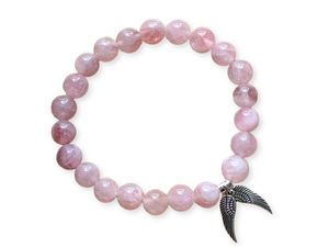 Rose Quartz & Angel Wings Natural Crystal Bracelet || Reiki Infused
