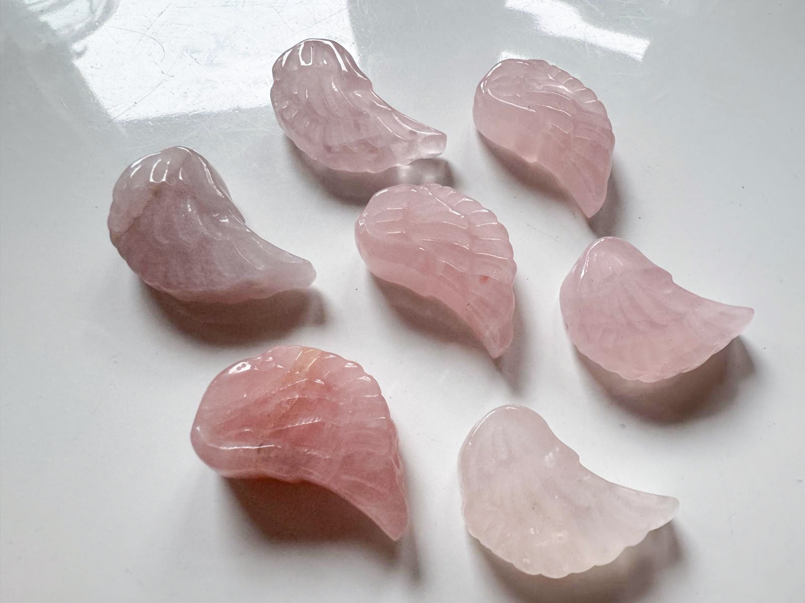 Rose Quartz Double-Sided Angel Wing Carving