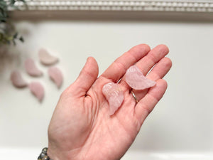 Rose Quartz Double-Sided Angel Wing Carving