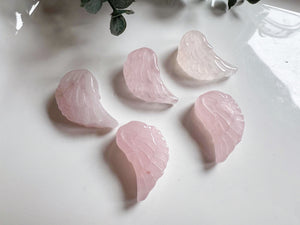 Rose Quartz Double-Sided Angel Wing Carving