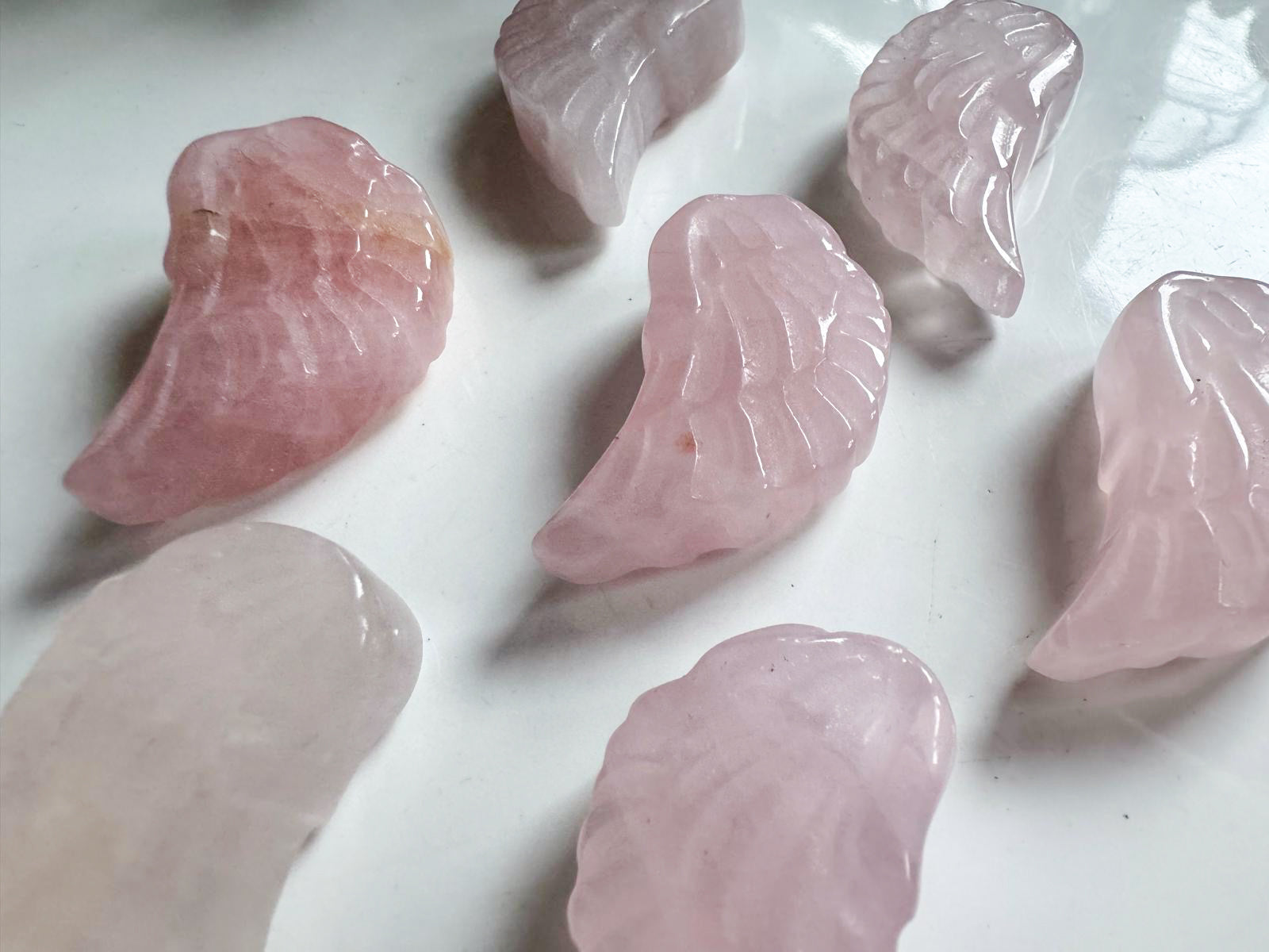 Rose Quartz Double-Sided Angel Wing Carving