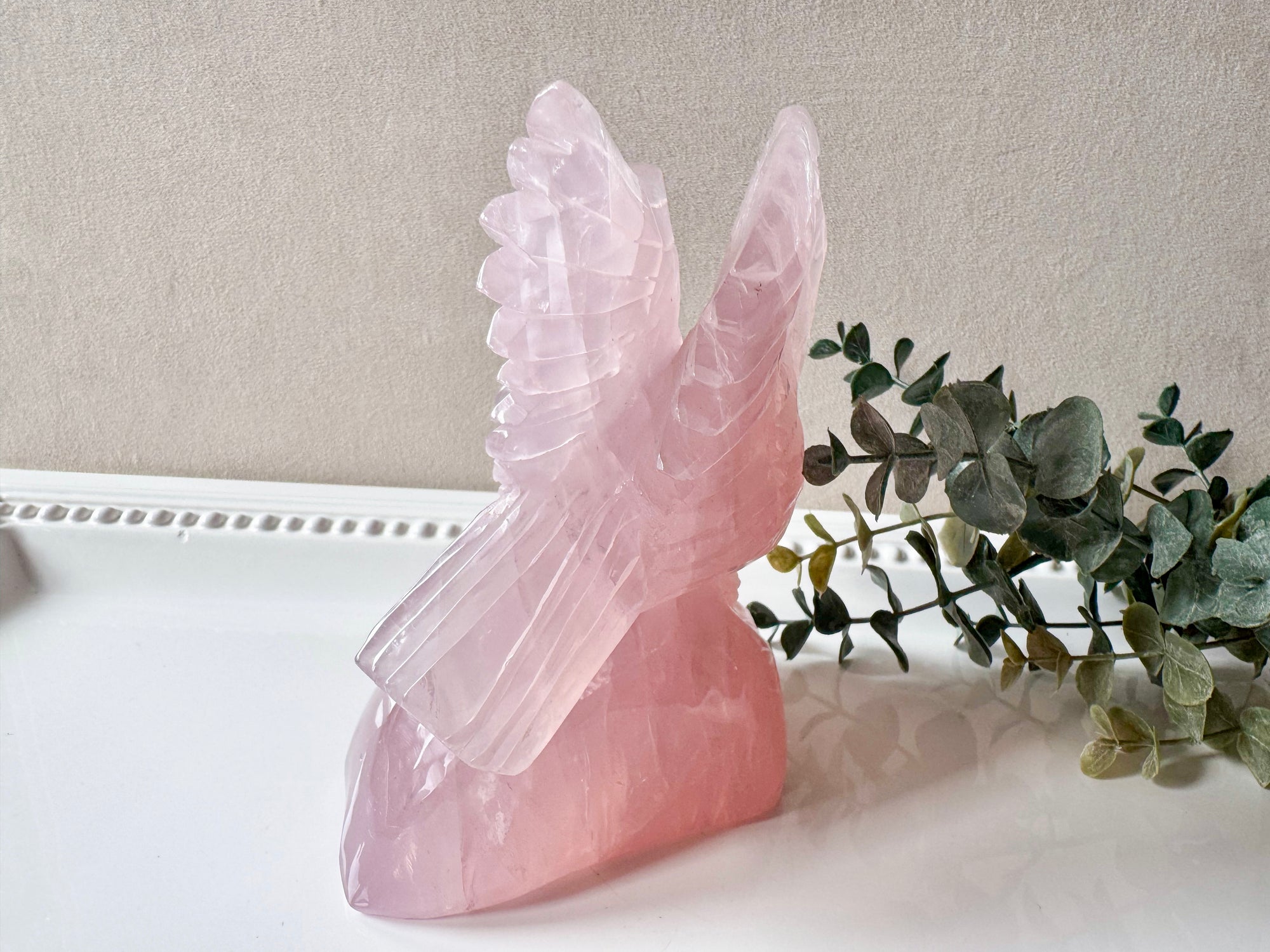 Rose Quartz Eagle Carving