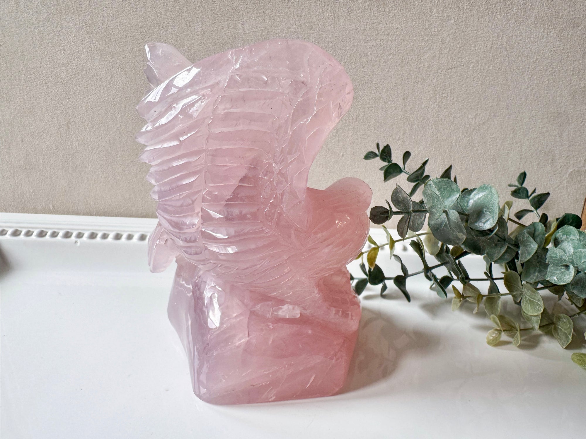 Rose Quartz Eagle Carving