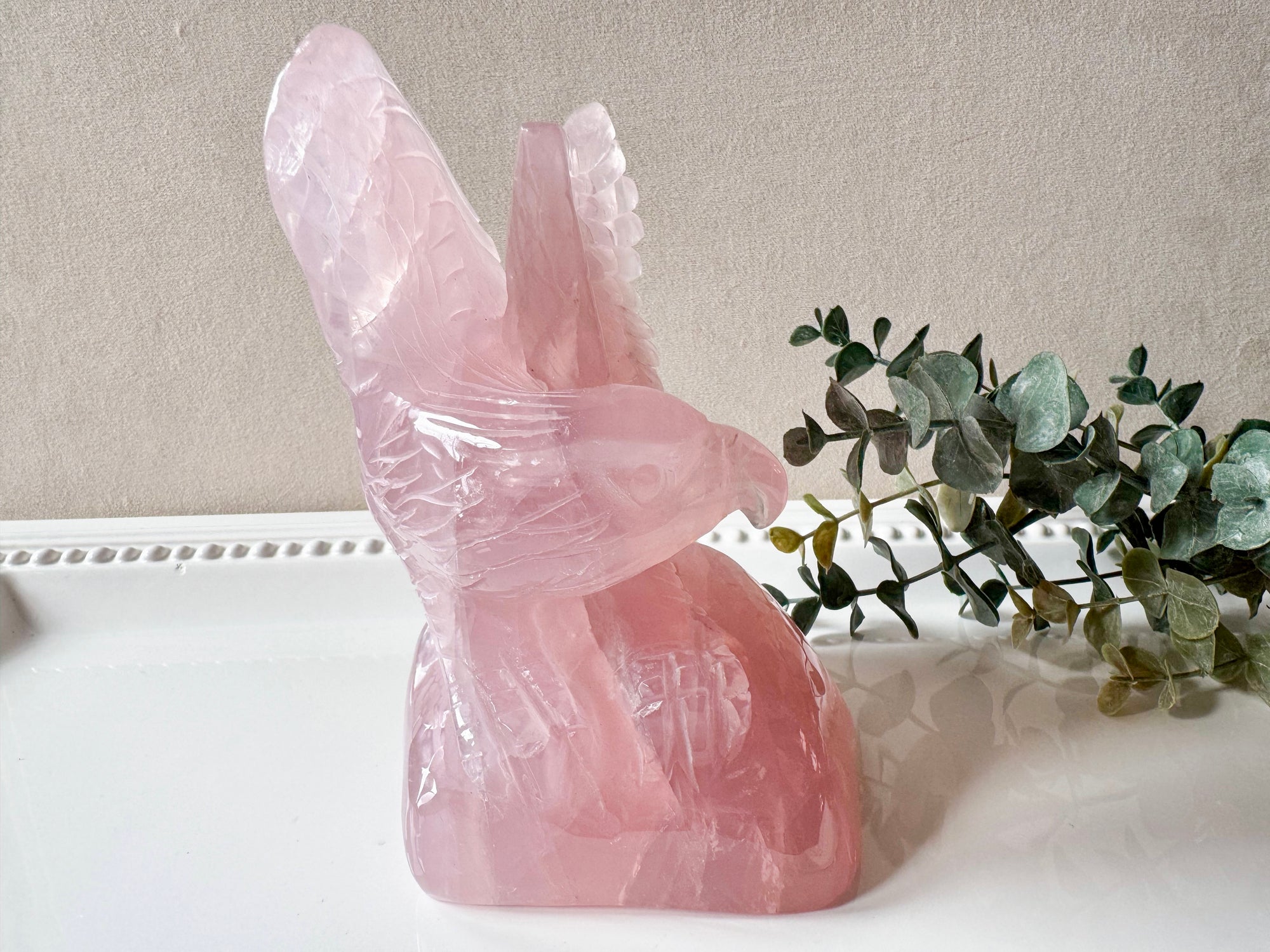 Rose Quartz Eagle Carving