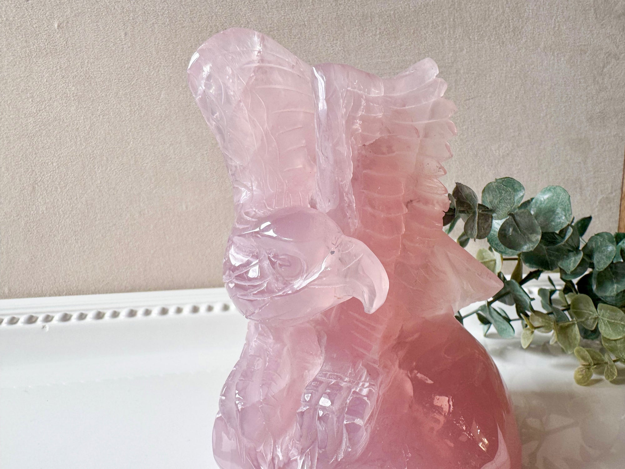 Rose Quartz Eagle Carving