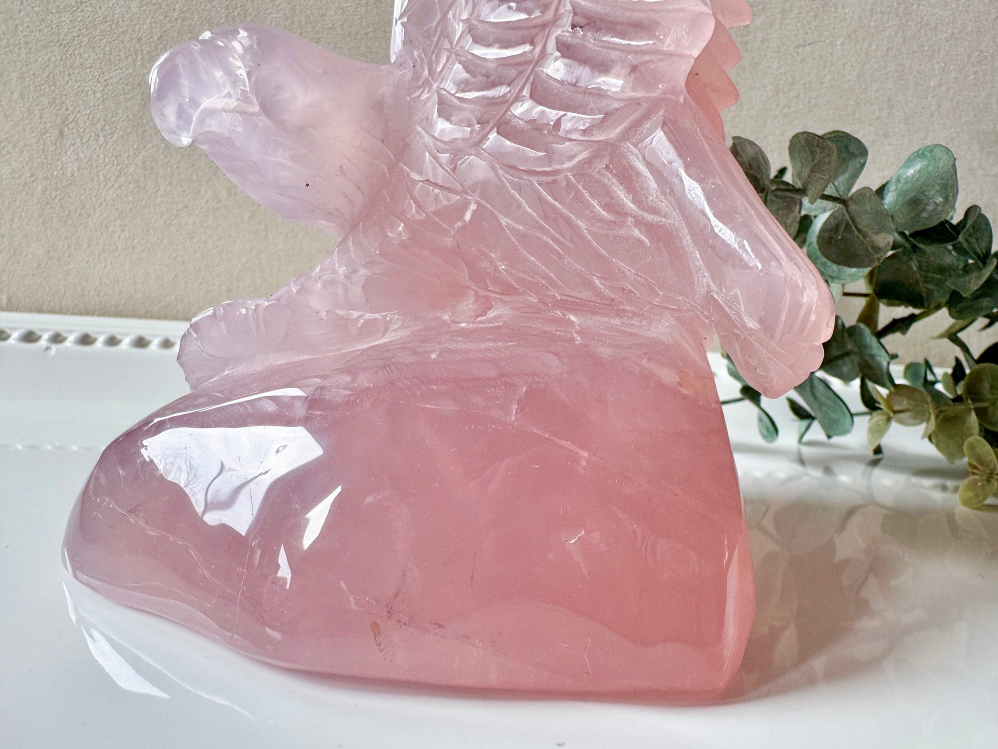 Rose Quartz Eagle Carving