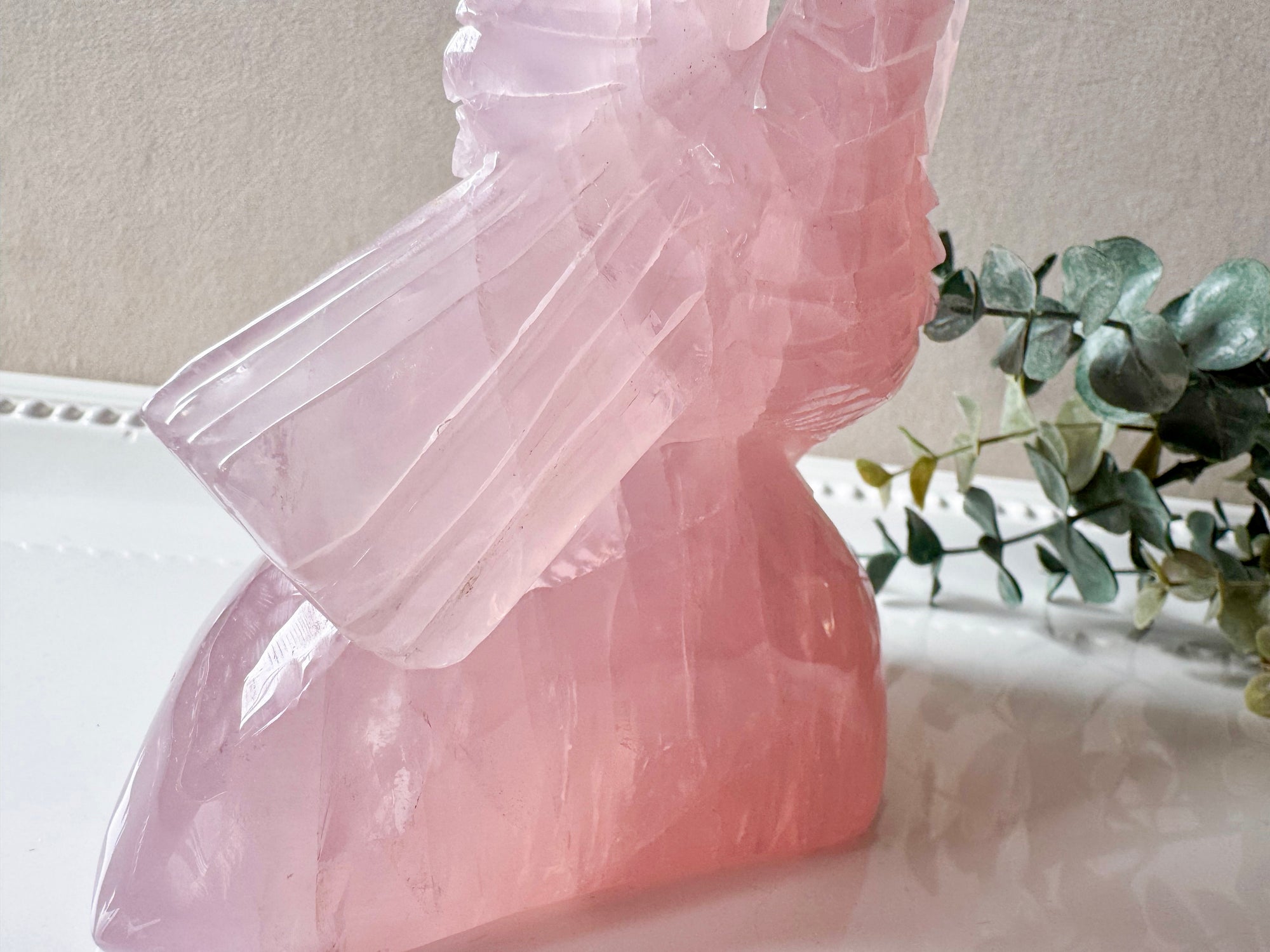 Rose Quartz Eagle Carving