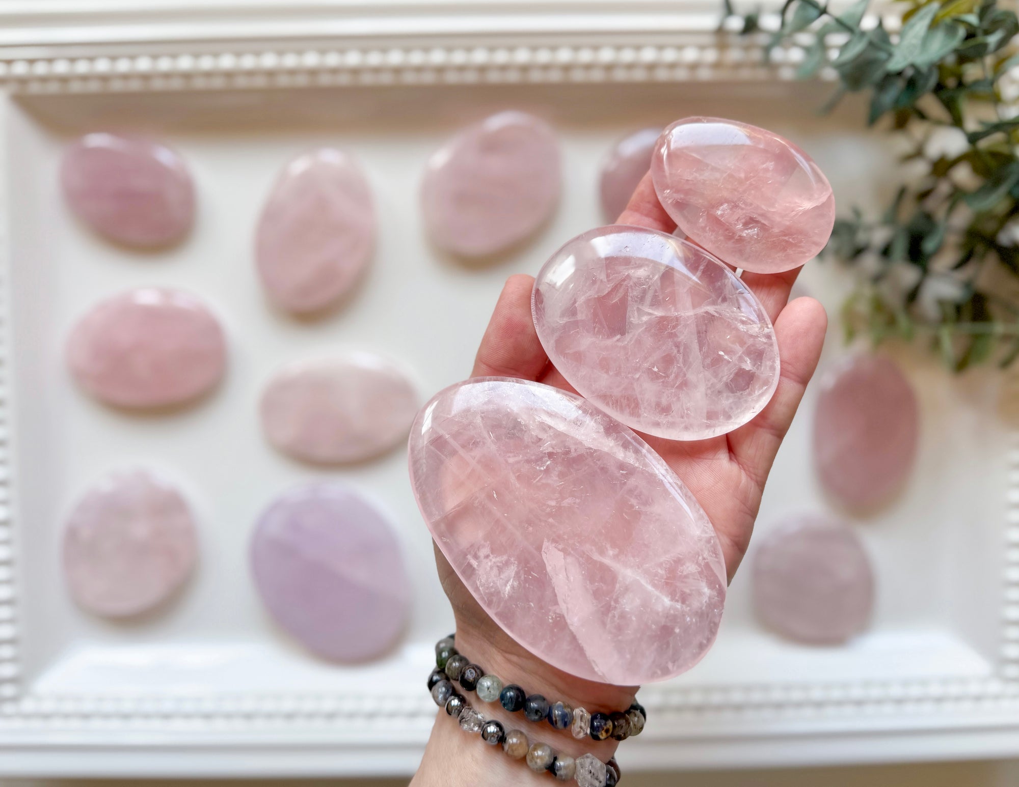 Rose Quartz Flat Palm Stone || Madagascar