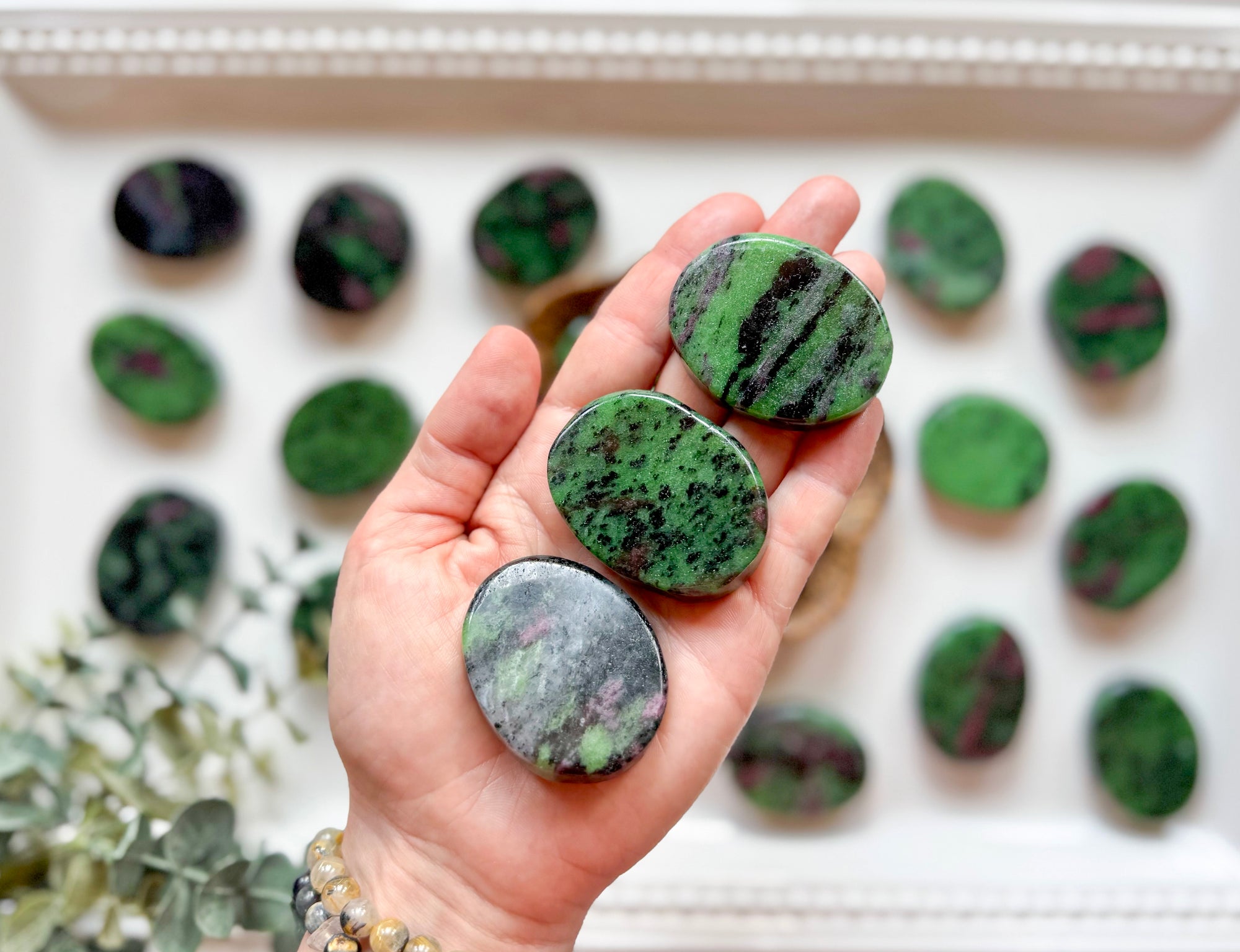 Ruby in Zoisite Flat Palm Stone
