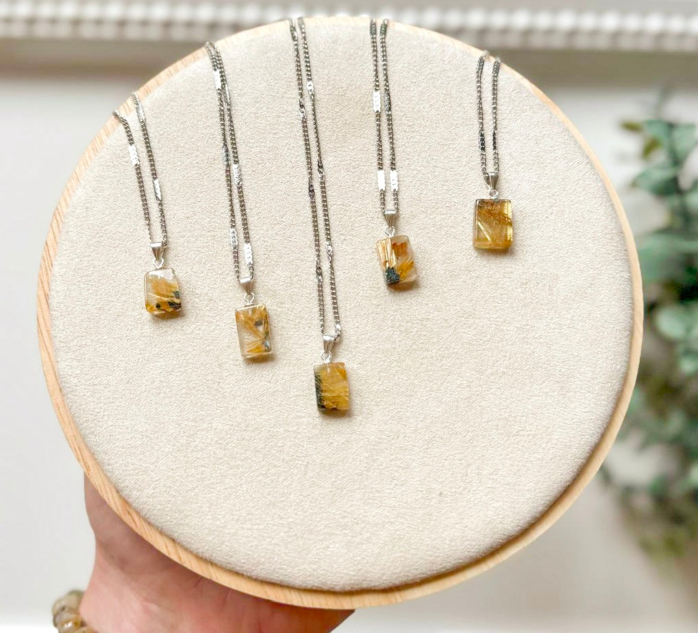 Rutiled Quartz Rectangle Necklace