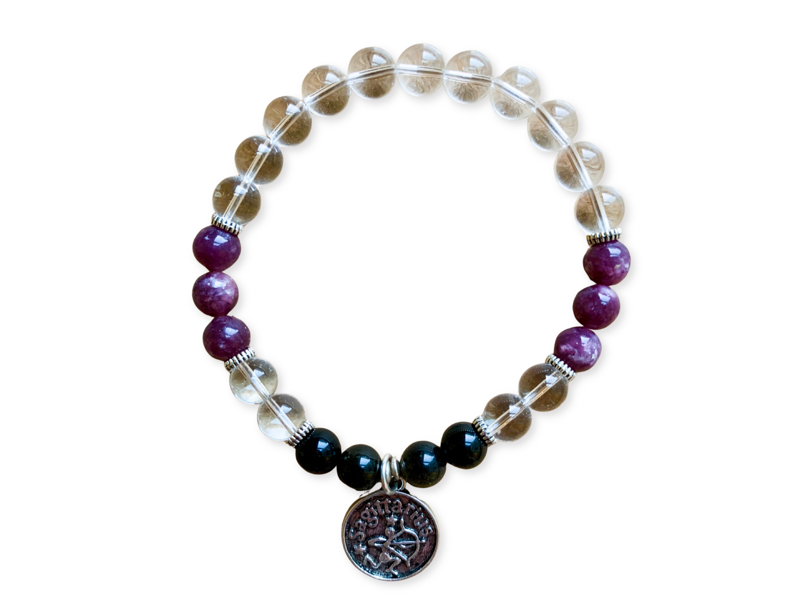 SAGITTARIUS Clear Quartz, Lepidolite, Golden Sheen Obsidian Beaded Bracelet || Reiki Infused
