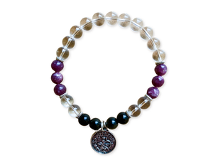 SAGITTARIUS Clear Quartz, Lepidolite, Golden Sheen Obsidian Beaded Bracelet || Reiki Infused