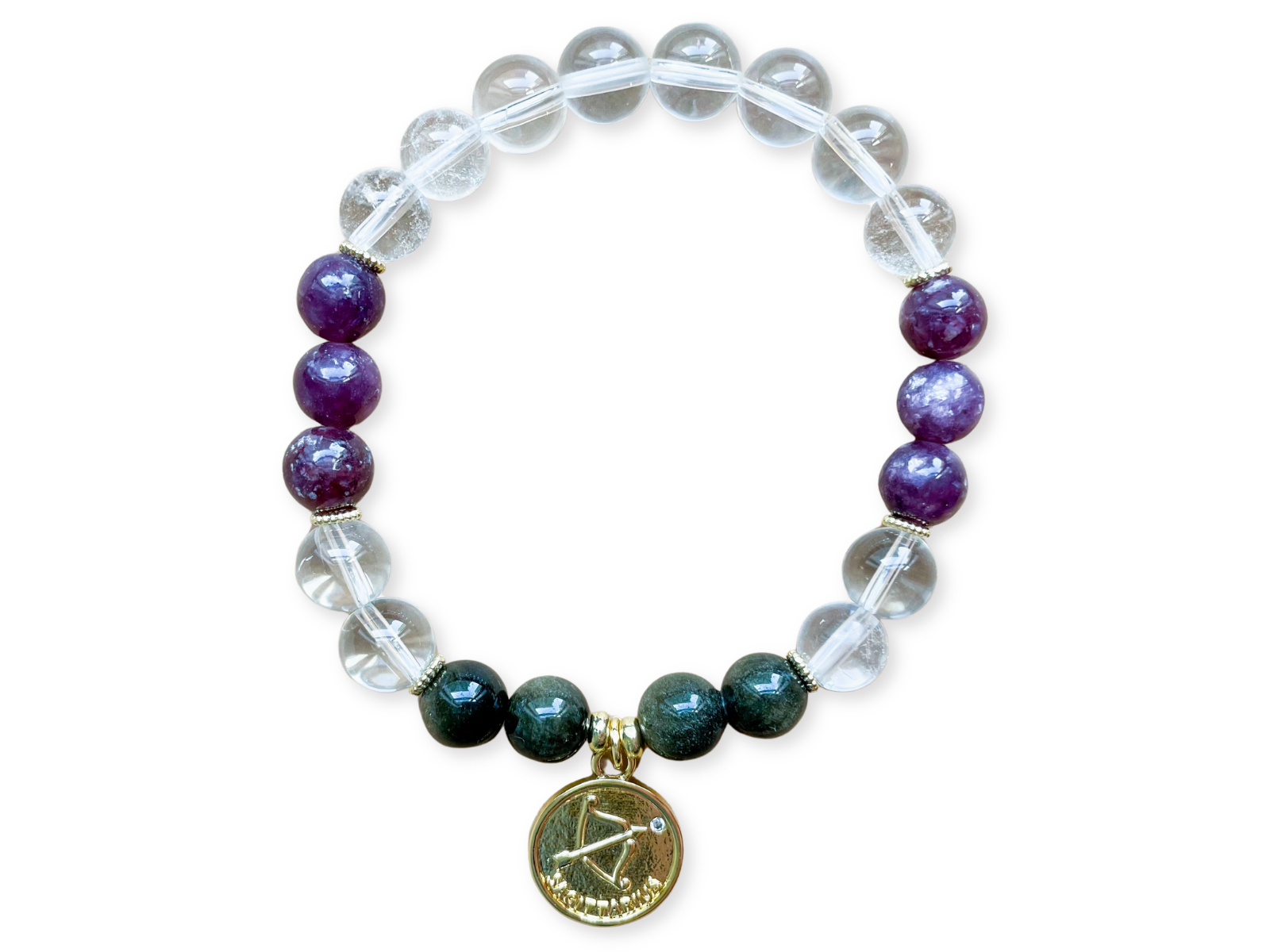 SAGITTARIUS GOLD EDITION Clear Quartz, Lepidolite, Golden Sheen Obsidian Beaded Bracelet || Reiki Infused