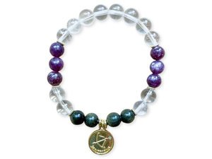 SAGITTARIUS GOLD EDITION Clear Quartz, Lepidolite, Golden Sheen Obsidian Beaded Bracelet || Reiki Infused