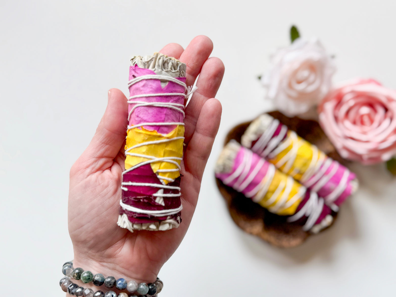 Sage Stick with Rose Petals