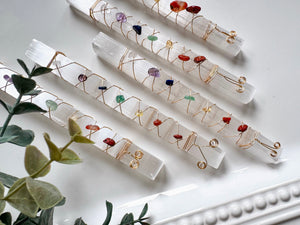 Selenite Crystal Chip Gold Wrapped Chakra Wand