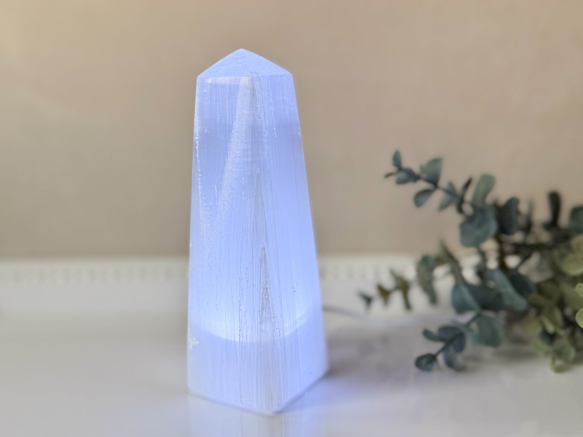 Selenite LED USB Lamp Mountain Obelisk