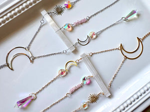 Selenite & Rose Quartz Celestial Rainbow Catcher Window Hanger || Gold or Silver