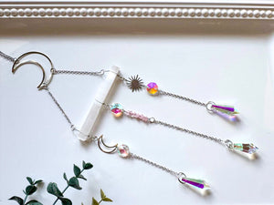 Selenite & Rose Quartz Celestial Rainbow Catcher Window Hanger || Gold or Silver
