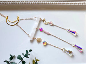Selenite & Rose Quartz Celestial Rainbow Catcher Window Hanger || Gold or Silver