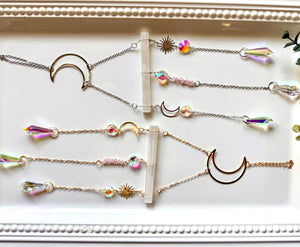 Selenite & Rose Quartz Celestial Rainbow Catcher Window Hanger || Gold or Silver