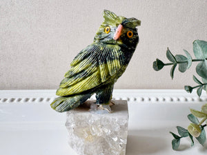 Serpentine Owl on Crystal Base || Peru