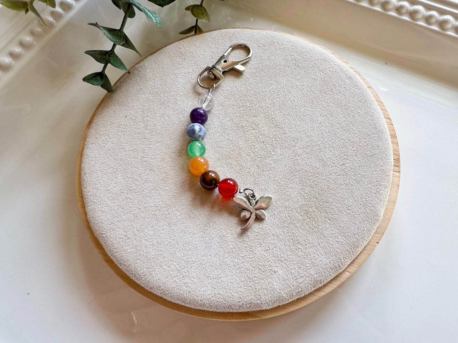 Seven Chakra Beaded Silver Charm Bag Tag