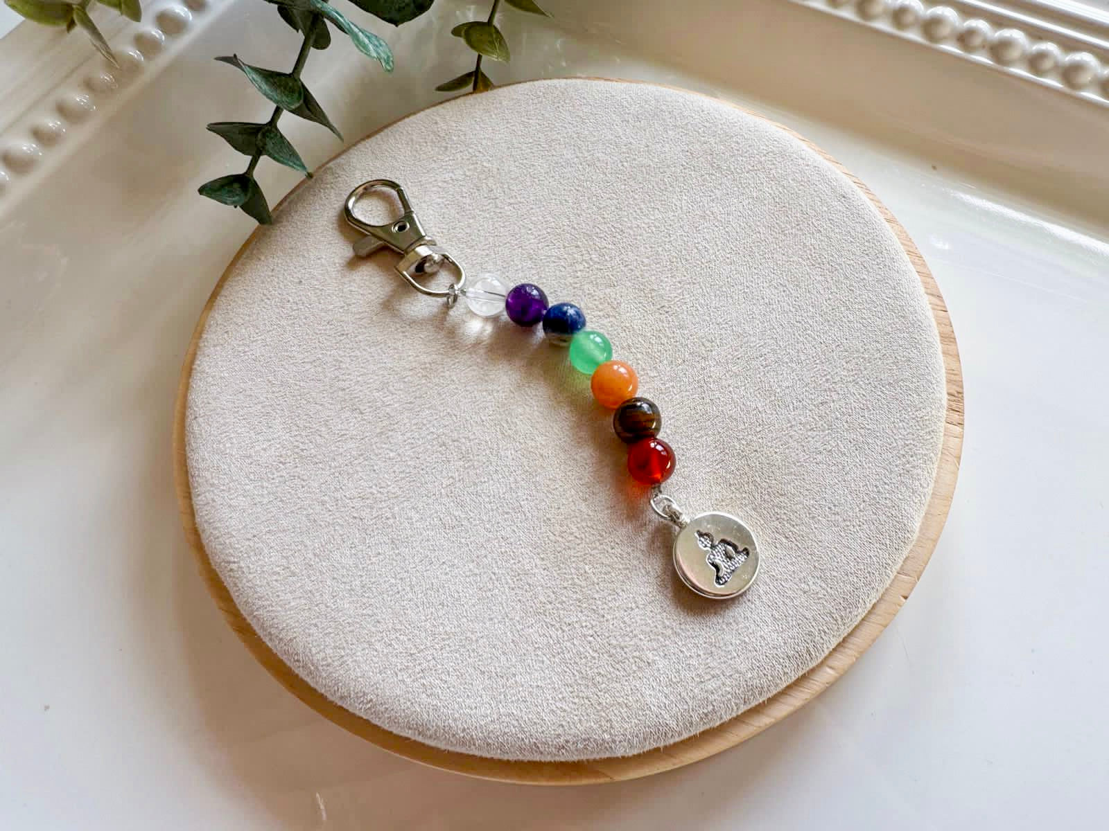 Seven Chakra Beaded Silver Charm Bag Tag