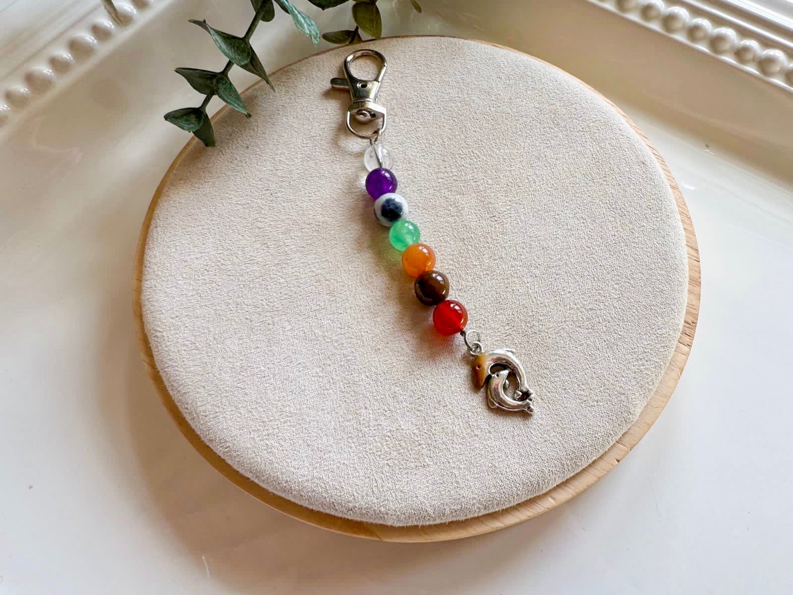 Seven Chakra Beaded Silver Charm Bag Tag