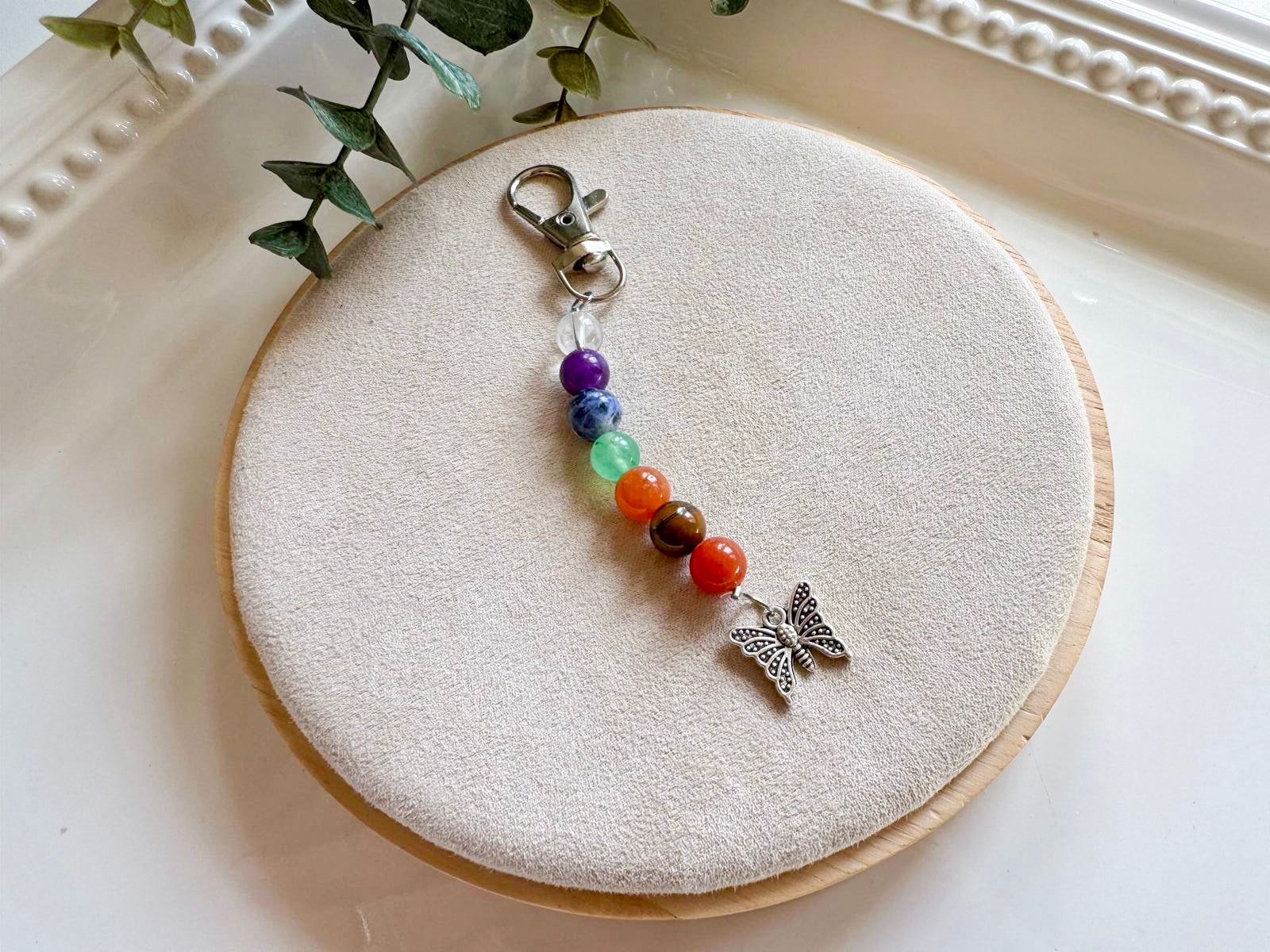 Seven Chakra Beaded Silver Charm Bag Tag