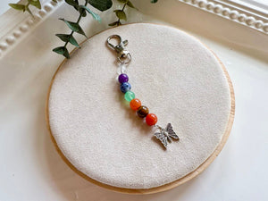 Seven Chakra Beaded Silver Charm Bag Tag