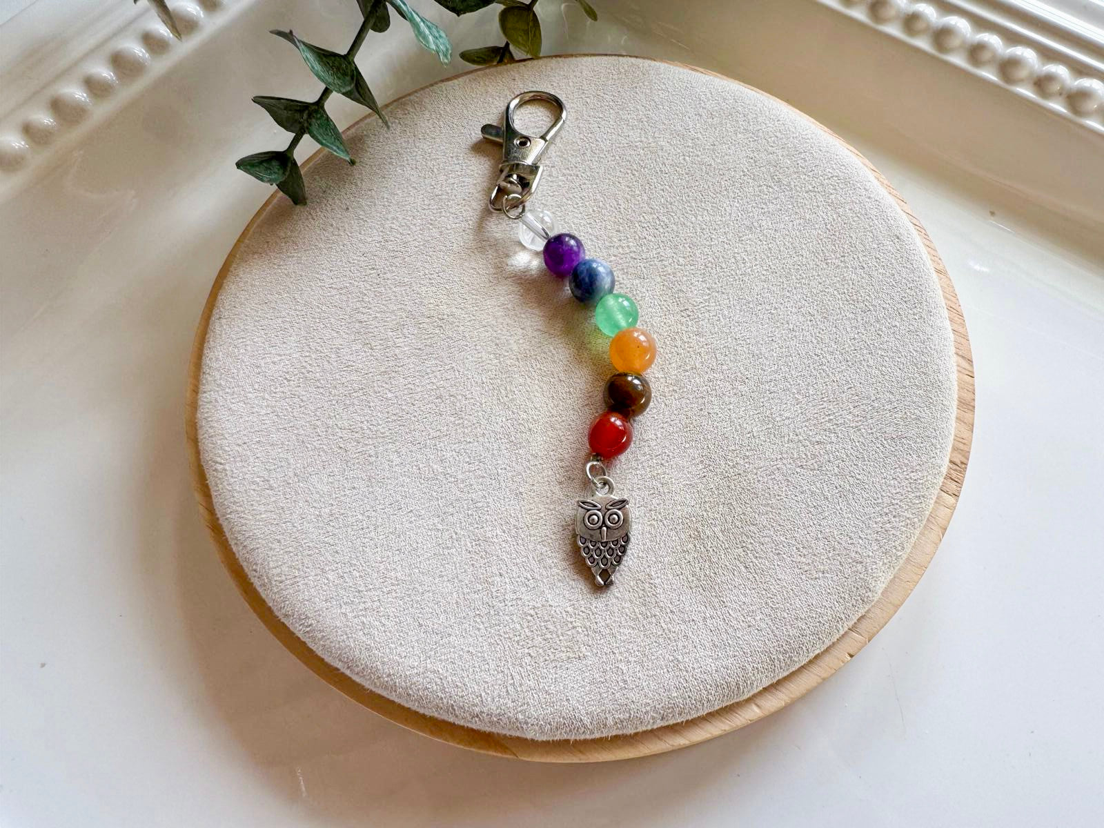 Seven Chakra Beaded Silver Charm Bag Tag