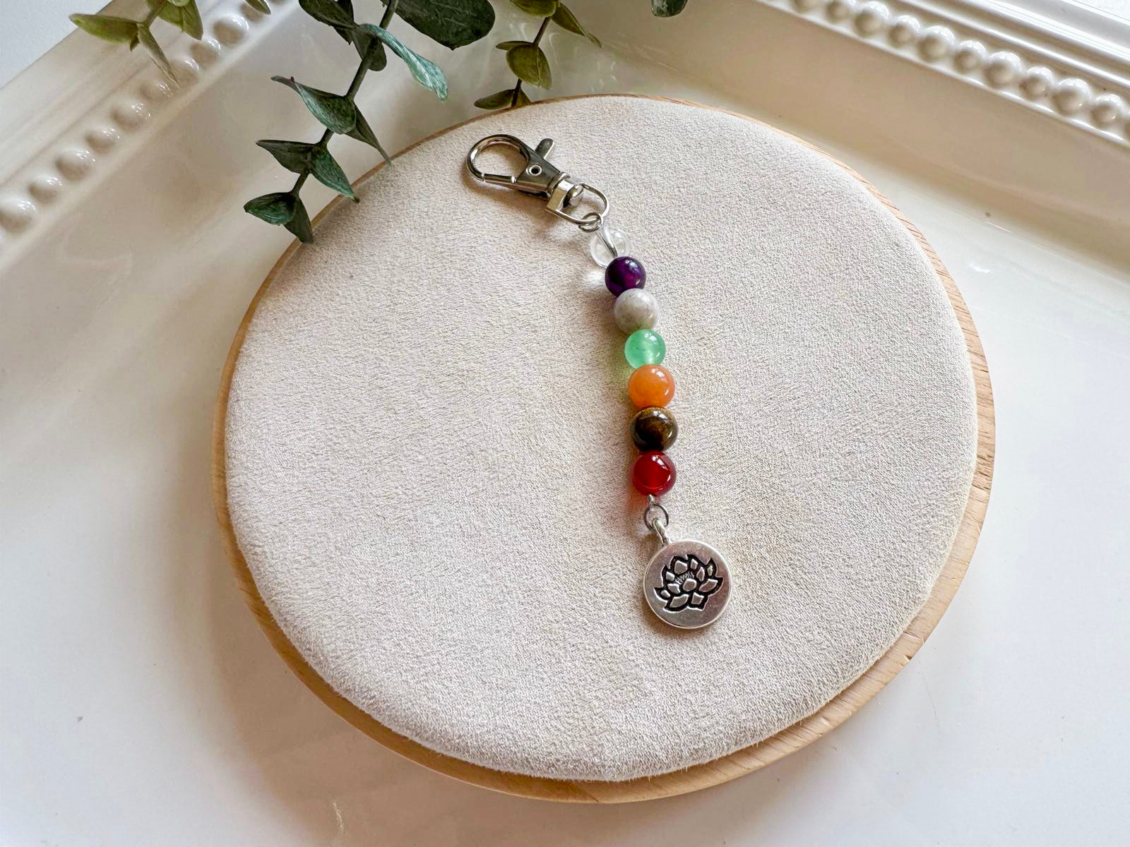 Seven Chakra Beaded Silver Charm Bag Tag