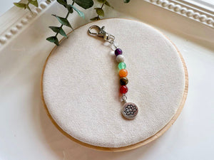 Seven Chakra Beaded Silver Charm Bag Tag