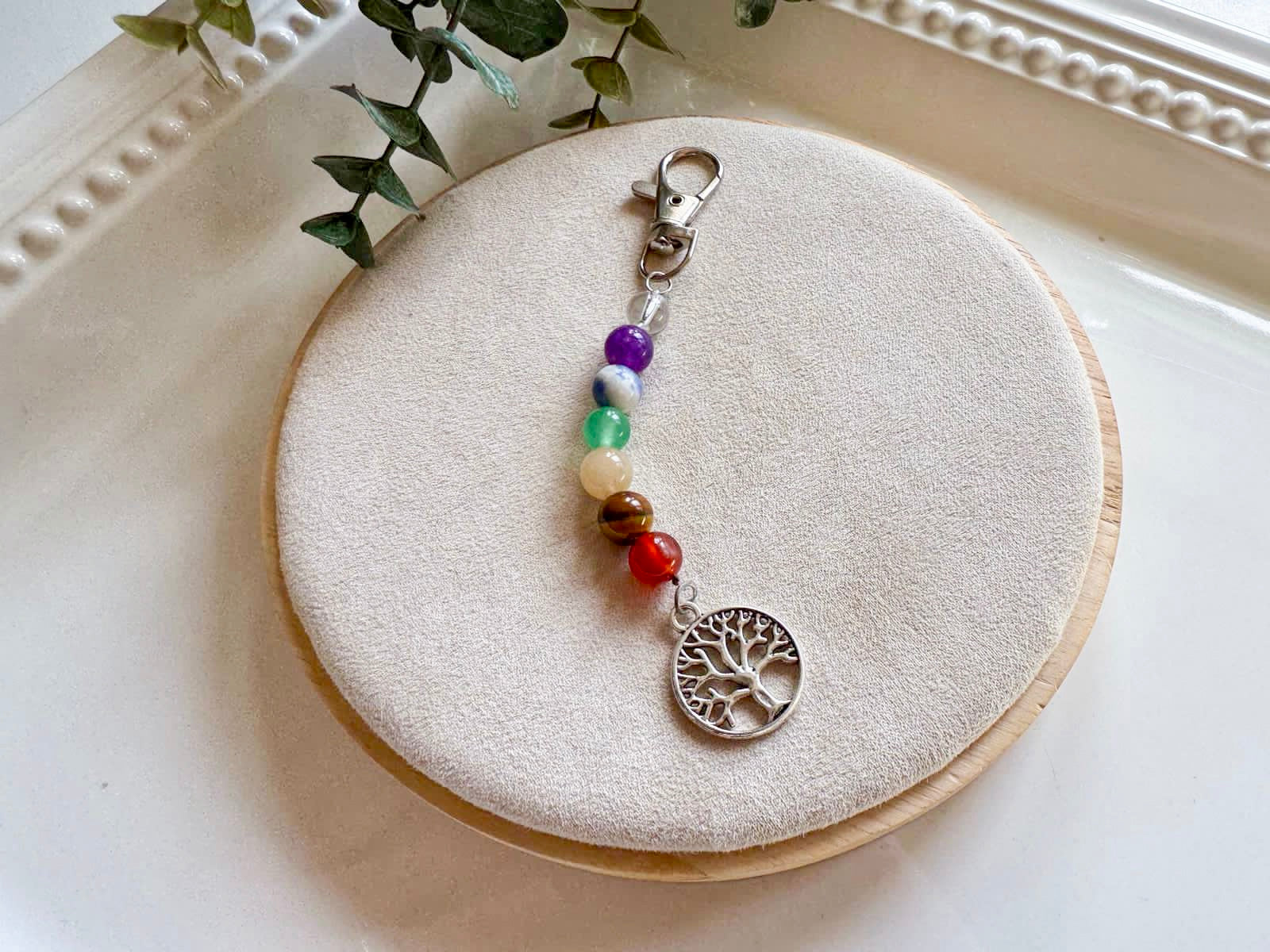 Seven Chakra Beaded Silver Charm Bag Tag