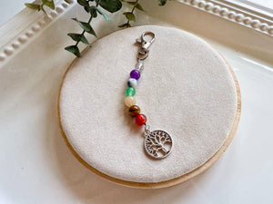 Seven Chakra Beaded Silver Charm Bag Tag
