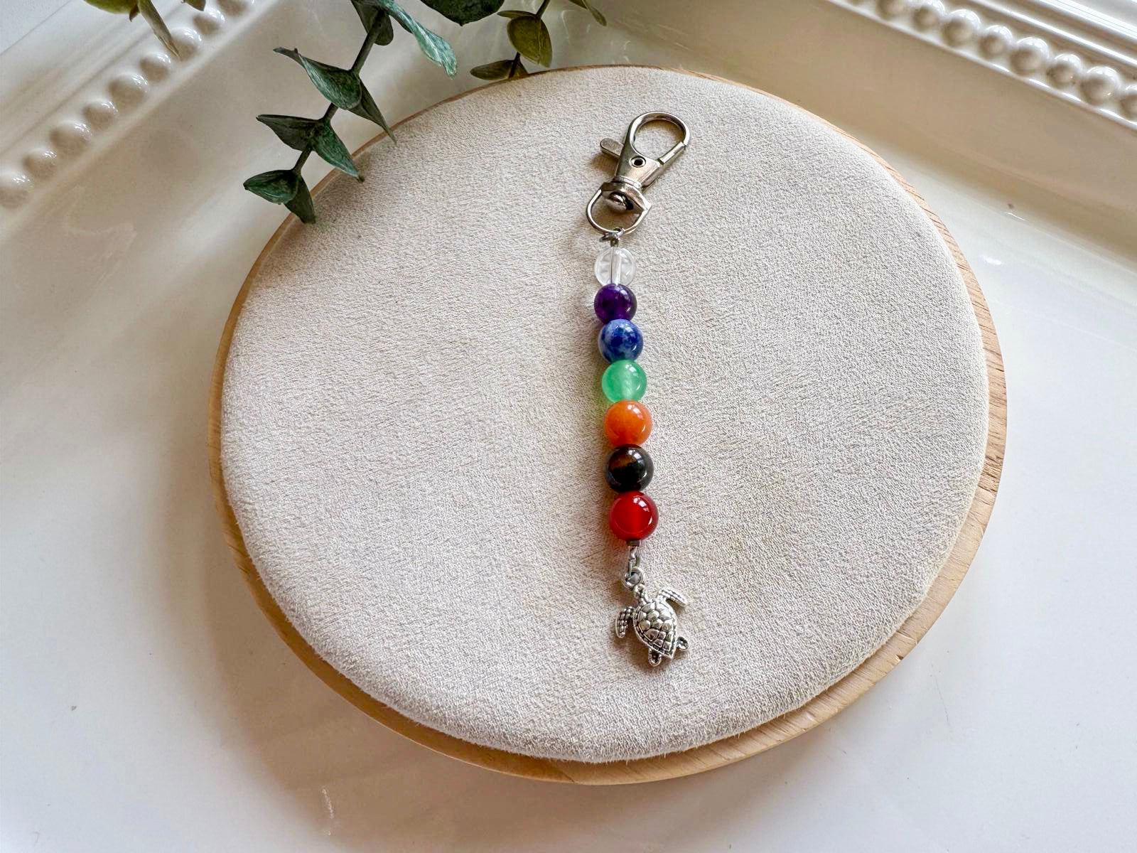 Seven Chakra Beaded Silver Charm Bag Tag