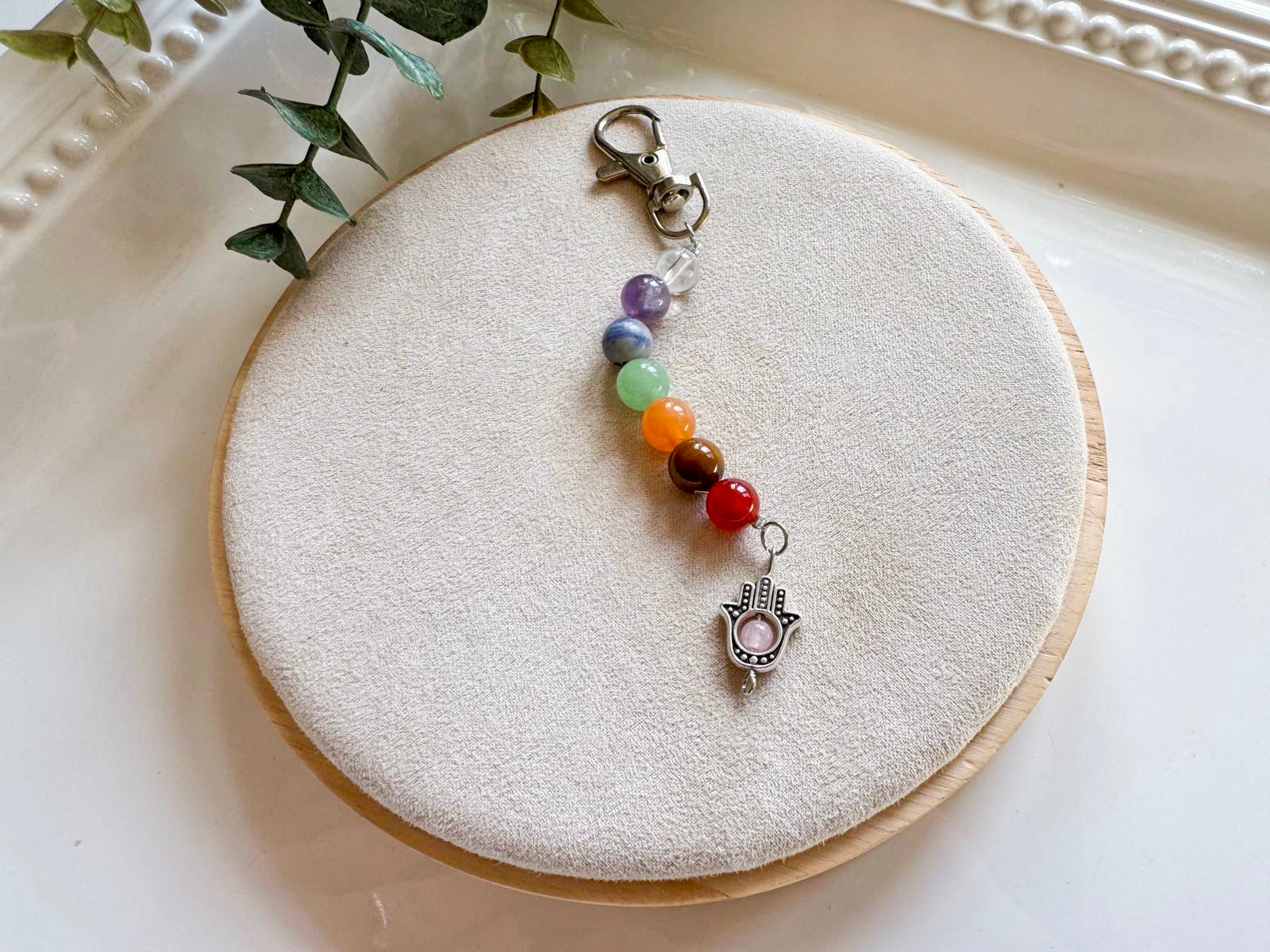 Seven Chakra Beaded Silver Charm Bag Tag
