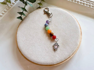 Seven Chakra Beaded Silver Charm Bag Tag