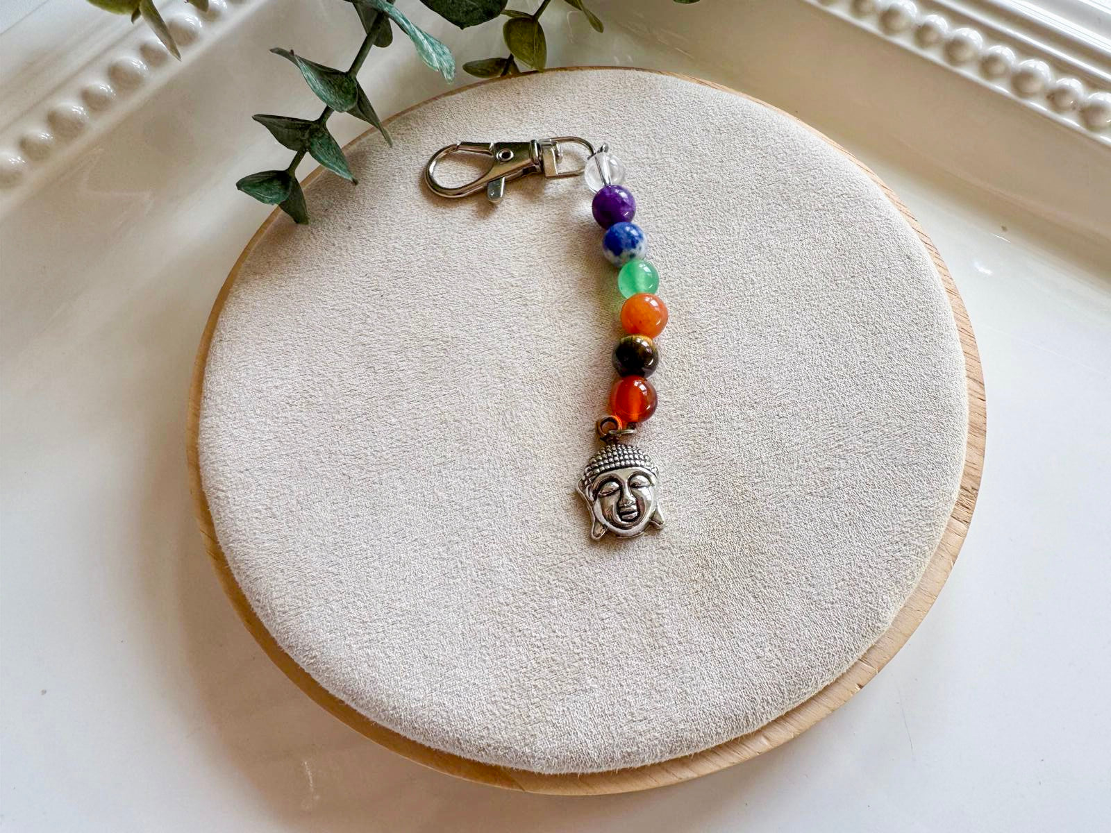 Seven Chakra Beaded Silver Charm Bag Tag