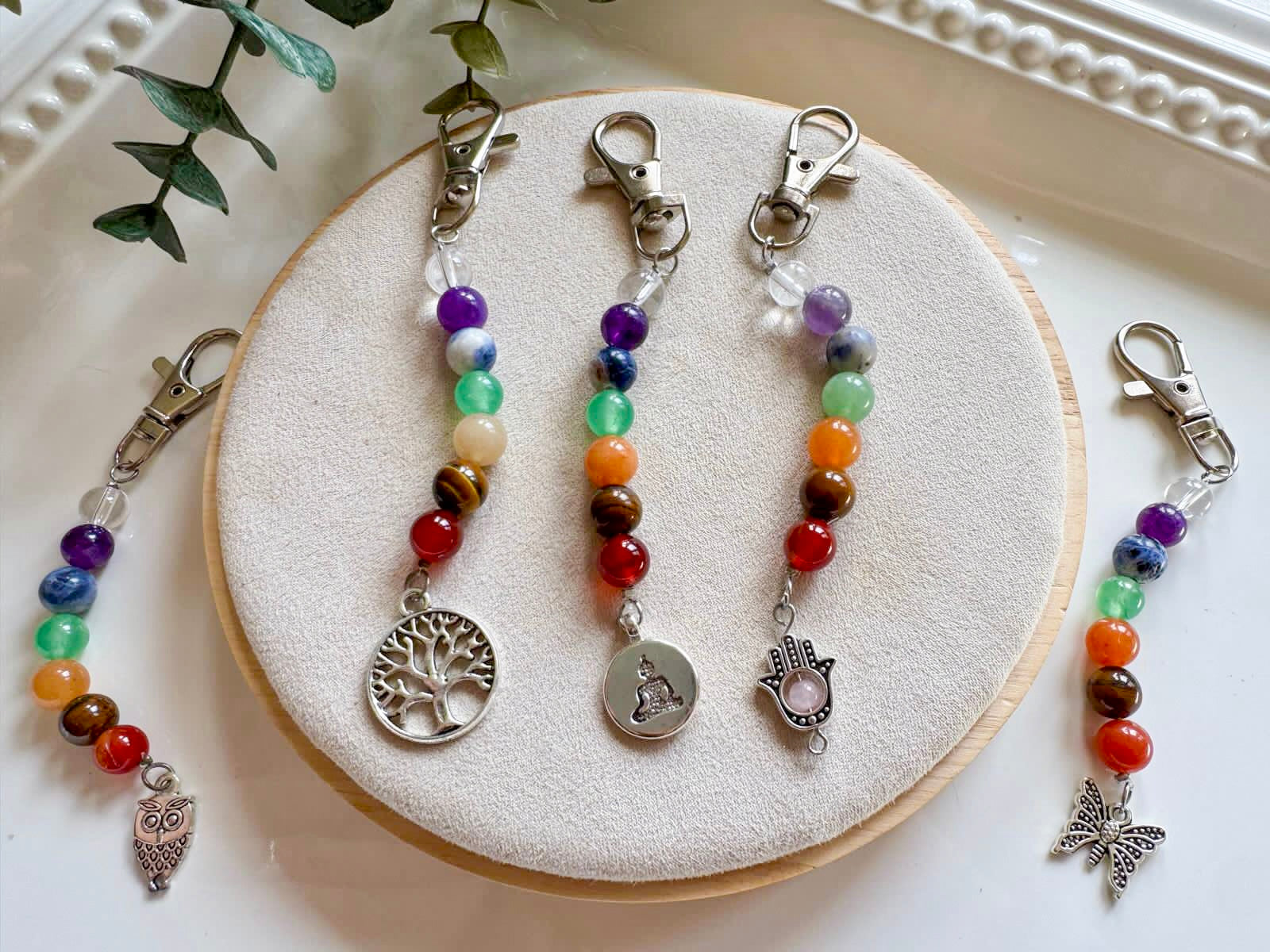 Seven Chakra Beaded Silver Charm Bag Tag