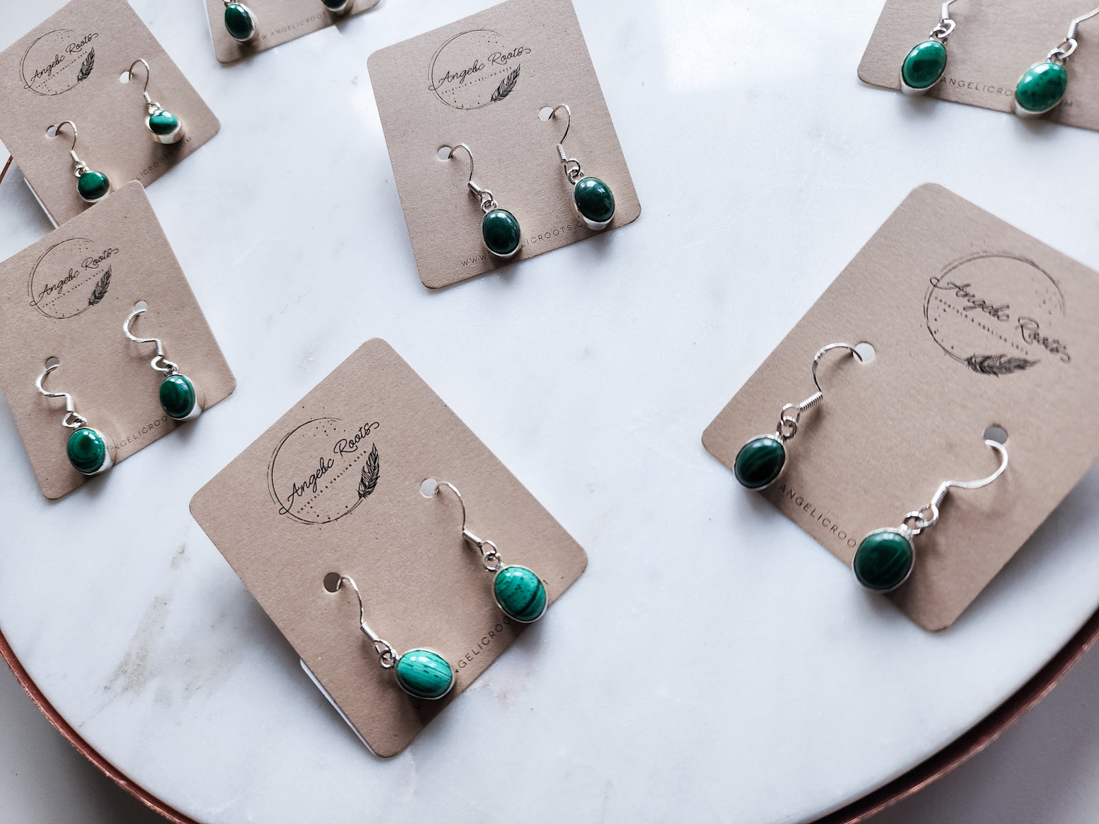 Malachite Drop Sterling Earrings || Oval & Round