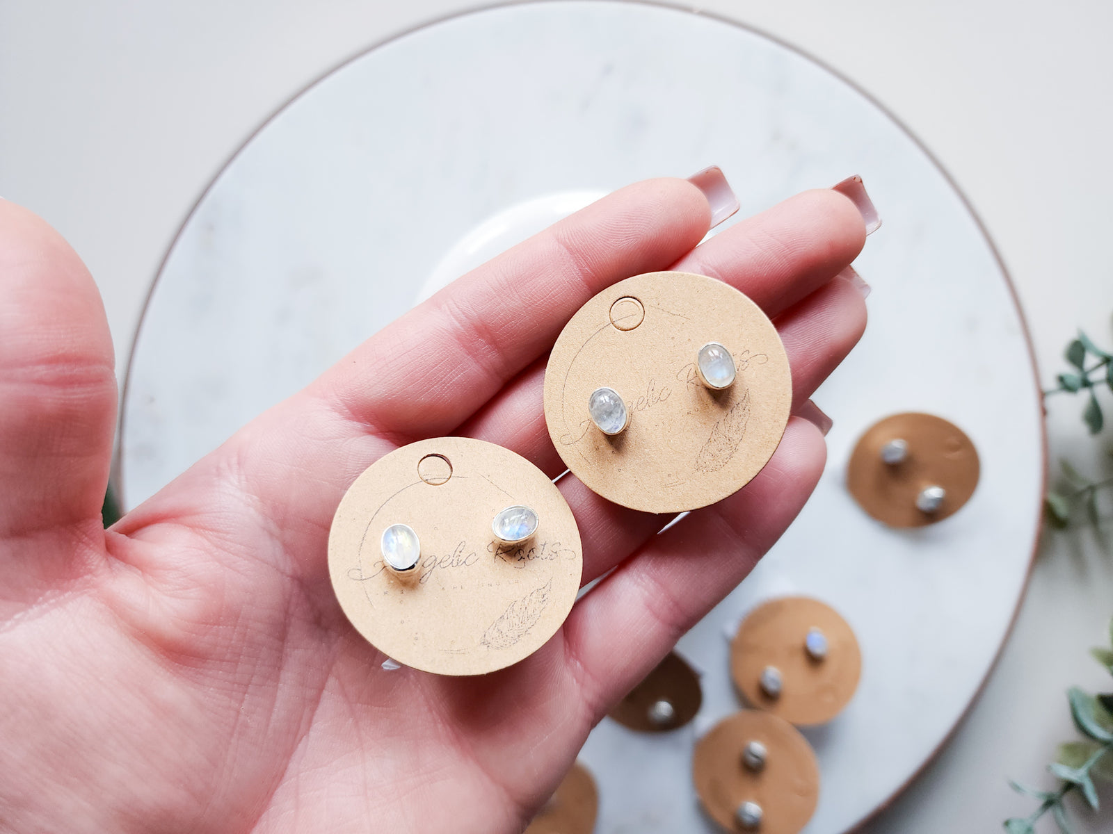 Moonstone Oval Post Sterling Earrings