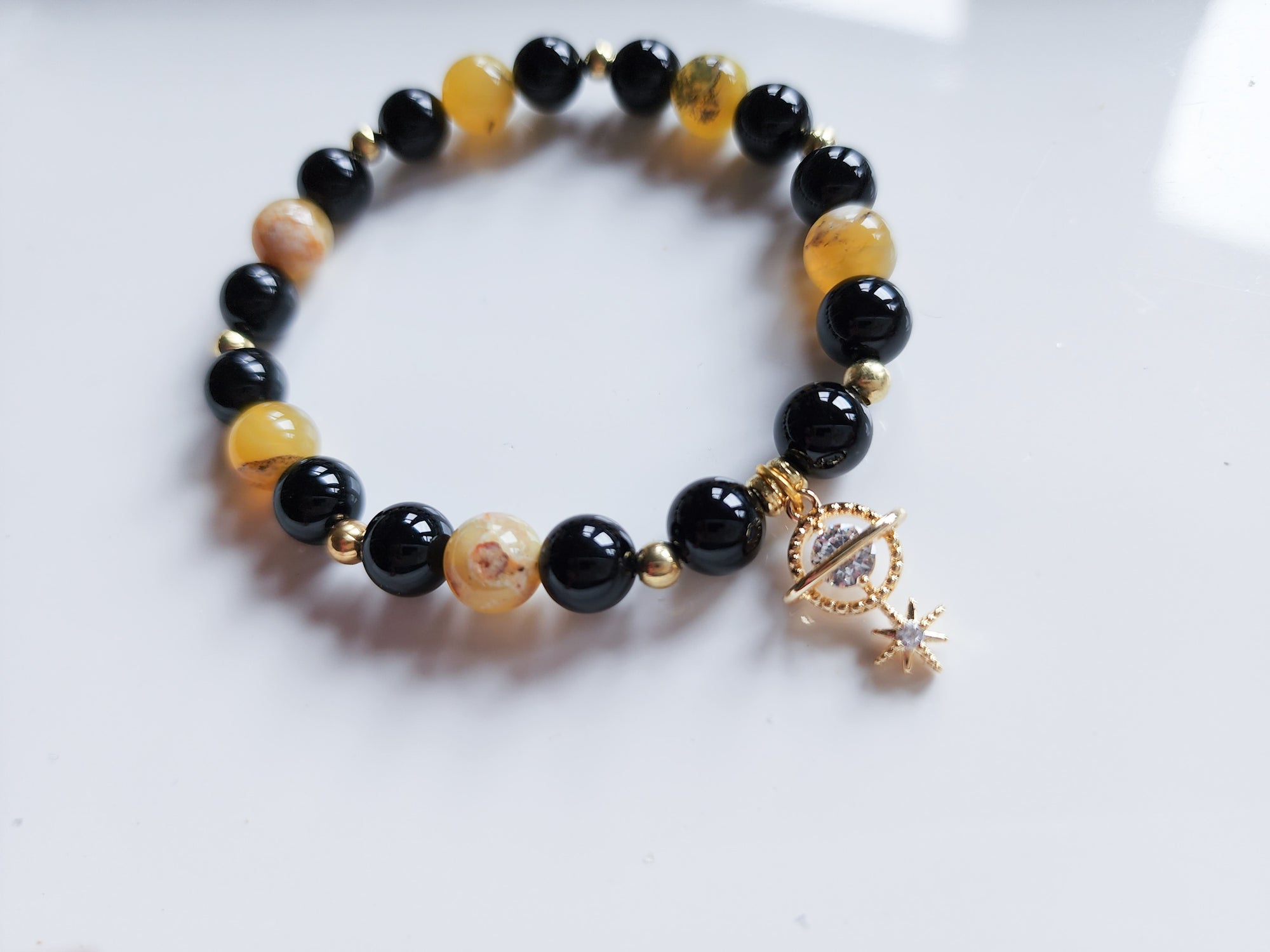 Onyx & Yellow Opal Beaded Bracelet || Reiki Infused