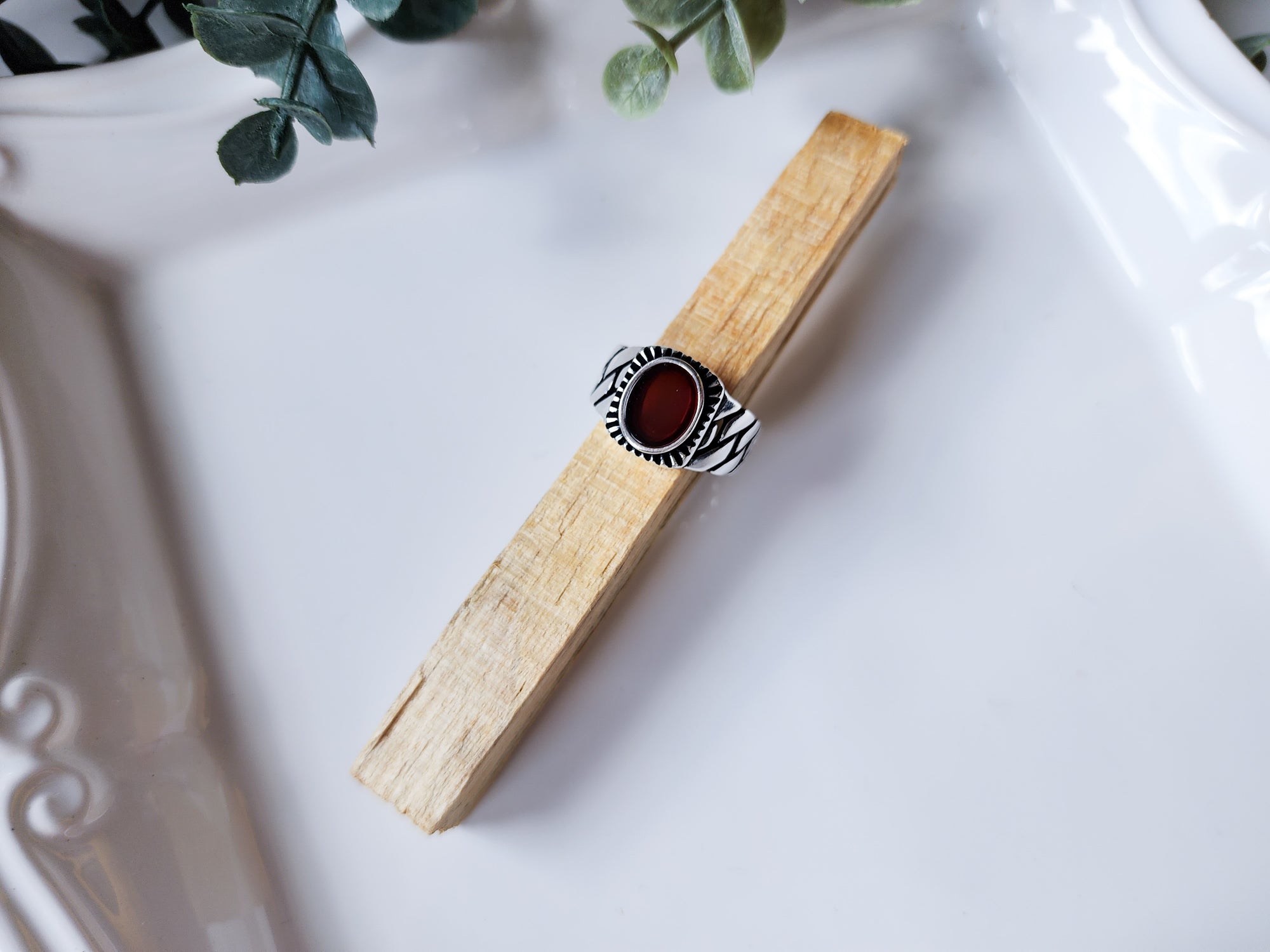 Masculine Line Sterling Ring || Carnelian Woven Band