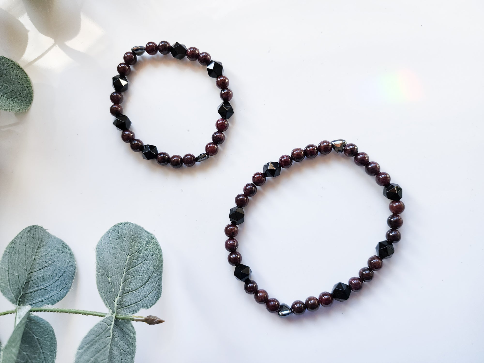 Garnet, Onyx, & Hematite Heart Beaded Bracelet || Reiki Infused